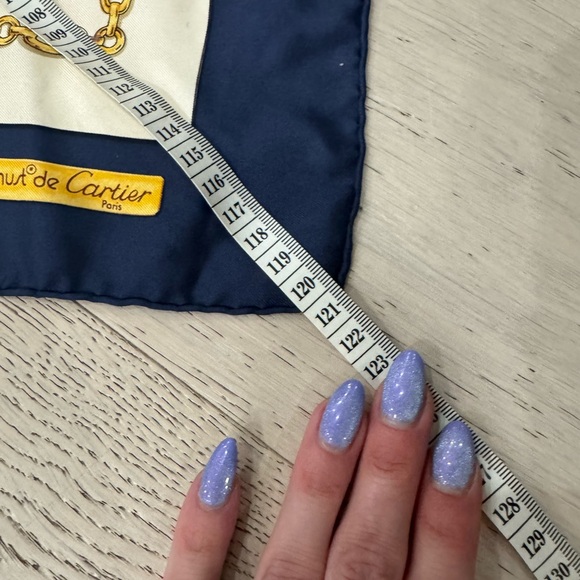 Cartier Blue & Gold Les Must De Cartier Chain Silk Scarf VINTAGE - Picture 7 of 9